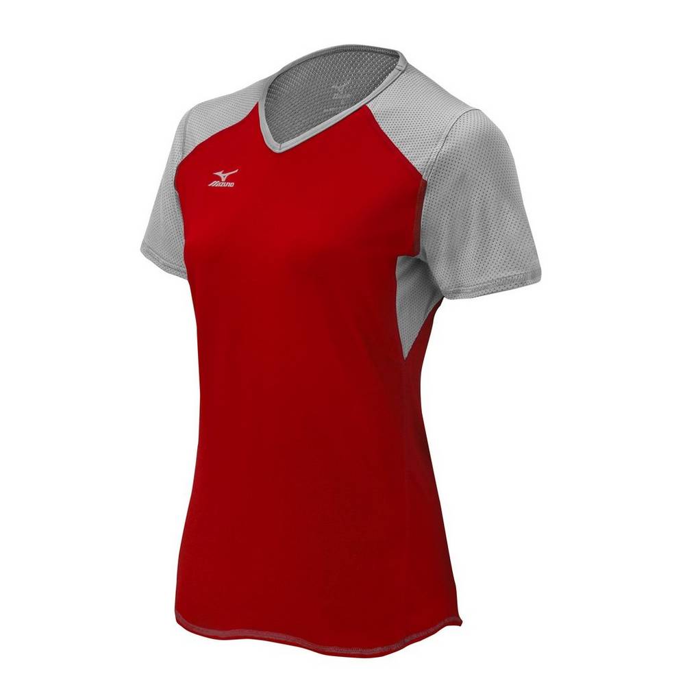 Maglia Mizuno Pallavolo Techno VI Short Sleeve Donna - Rosse/Argento/Grigie - 76058-GQYC